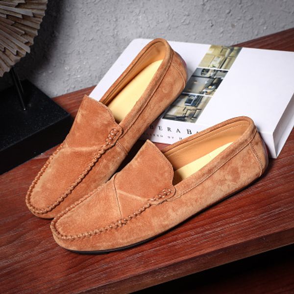 

2020 grey mens shoes slip-on leather shoes casual male camel color driving moccasin soft non-slip loafers, Black