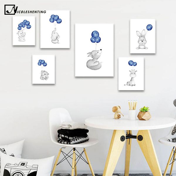 

животное шар изображение детские детские wall art canvas детский плакат банни слон печати картина nordic kid спальня украшение