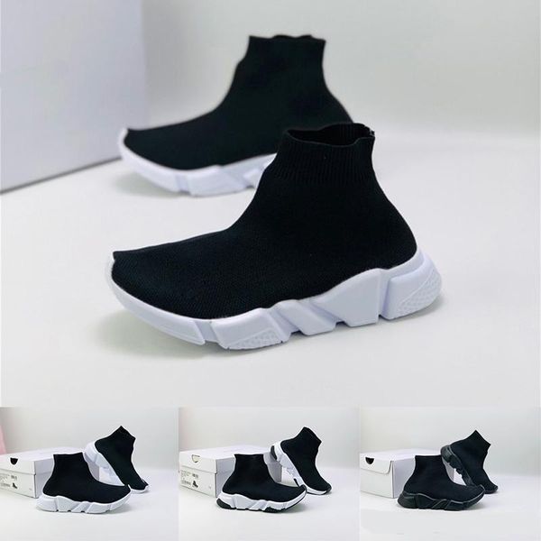 

kids speed runner sock shoes for boys girls fashion children boots luxury trainers teenage designer sneakers chaussures 24-35, Black