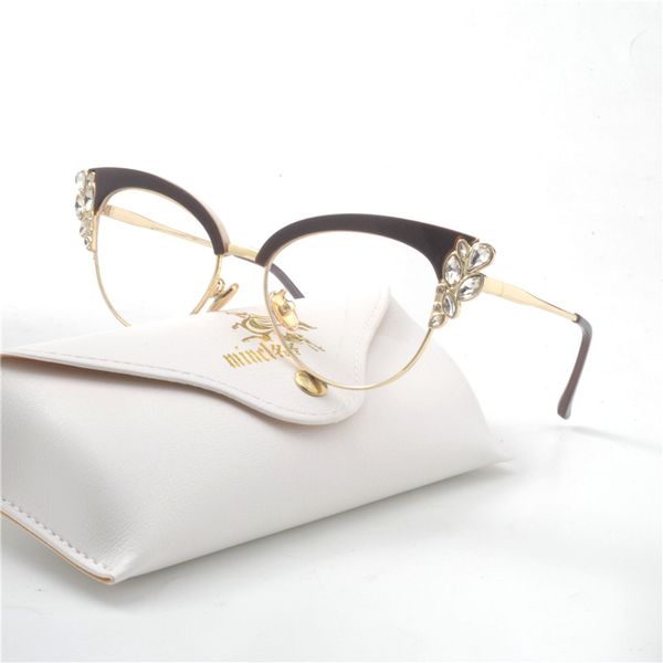 

2020 new ladies diamond cat eyeglasses frames women brand designer optical eyeglasses fashion eyewear computer prescription nx, Black