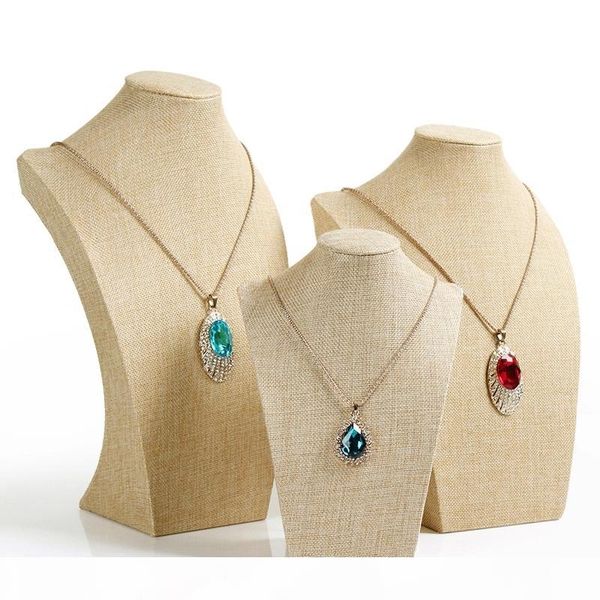 

quality linen mannequin necklace rack frame neck mold pendant jewelry display stands holder shooting props, Khaki