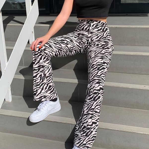 

zebra животных печать элегантные брюки capris sexy высокой талией брюки клеш straight leg wide брюки женские повседневная офис, Black;white