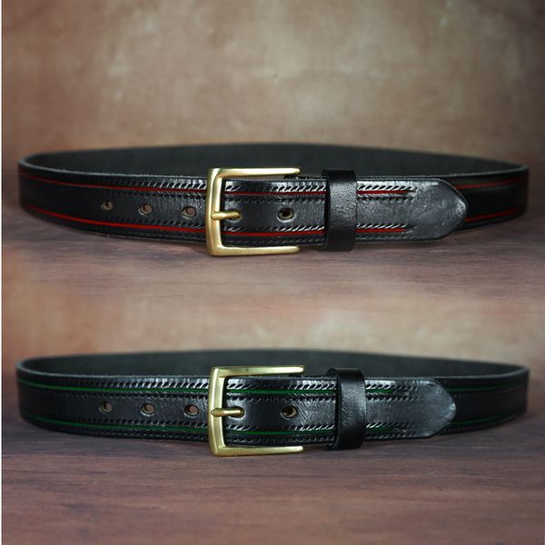 

handmade belt men s leather copper buckle head pure cowhide casual all match narrow luxury ceinture cinto masculino, Black;brown
