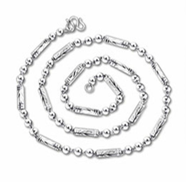 

5mm hexagonal three bead necklace korean retro mens round bead chain (no pendant) mens jewelry, Silver
