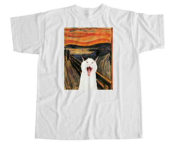 

the scream painting cat parody t shirt funny meme cats kitten laugh 2020 new brand men short sleeve funny casual homme t-shirt
