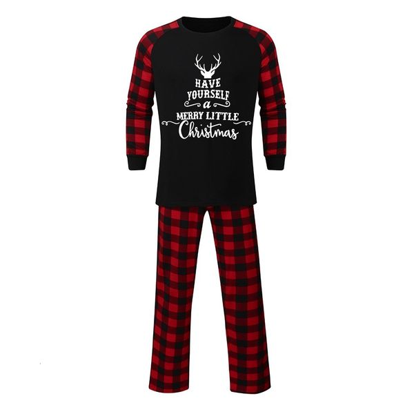 

christmas men dad letter print plaid pants xmas family matching pajamas set, Blue