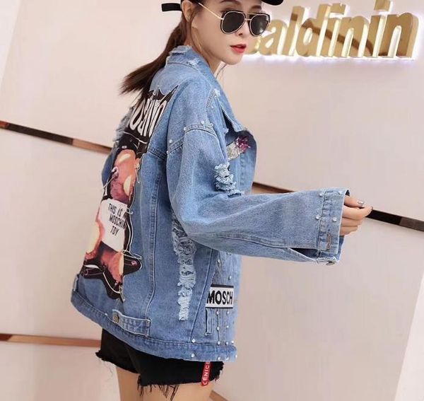 

western women fashion autumn long sleeve hole decorate comfortable loose vintage streetwear jeans jackets coat plus size, Black;brown