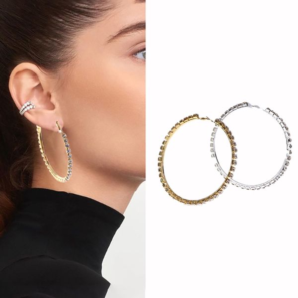 

1 pair luxury large hoop earrings big round circle buckle ear women, Golden;silver