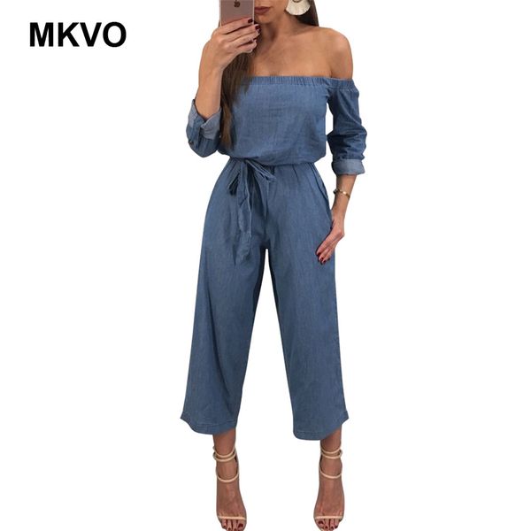 

spring women's wide leg playsuit off shoulder long sleeve strap ladies ankle-length pants denim jumpsuit overalls summer, Black;white
