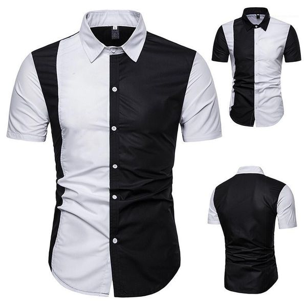 

shirts fashion male designer stylish slim fit mens shirts spring casual color matching o neck, White;black