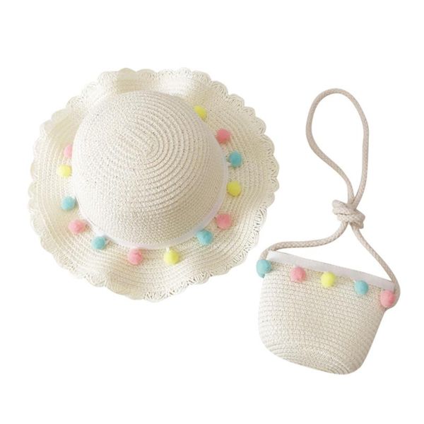 

new summer children straw beauty floral hat baby sun hat girl summer cap beach visor straw bag two-piece sets, Blue;gray