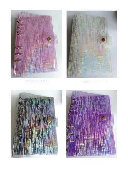 

a6 binder cover refillable notebook shell rainbow laser binder transparent notebook diary cover notebook planner binder school suppliies, Purple;pink
