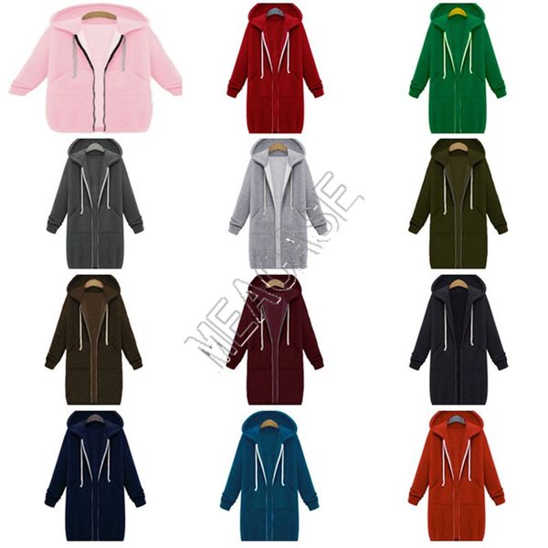 

woman clothes designer solid color hooded long sleeved plus fleece sweater 2020 fall winter women mid-length zipper jacket coat d82606, White