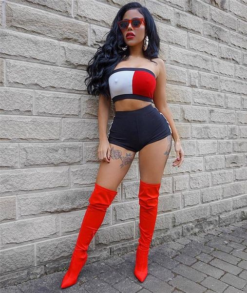 

skinny strapless 2pcs clothing sets printed girls sports clothes summer women designer two piece sets tracksuit colorful, White