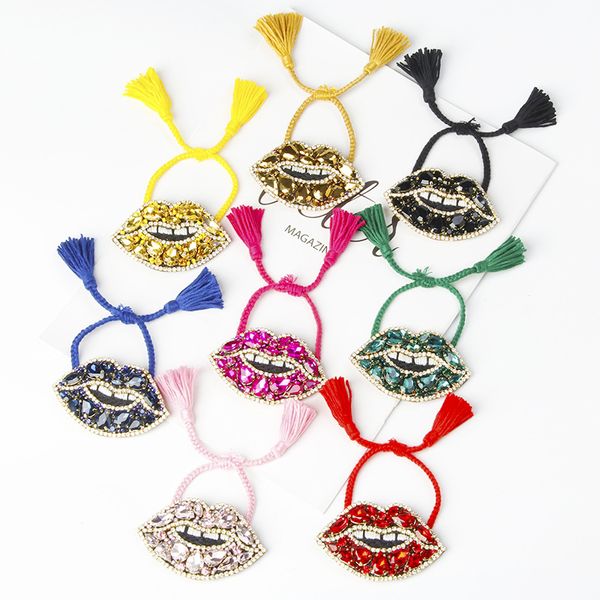 

lip adjustable crystal mouth bracelets blue red pulseras mujer vintage yellow tassel bracelets for women jewelry wholesale, Black