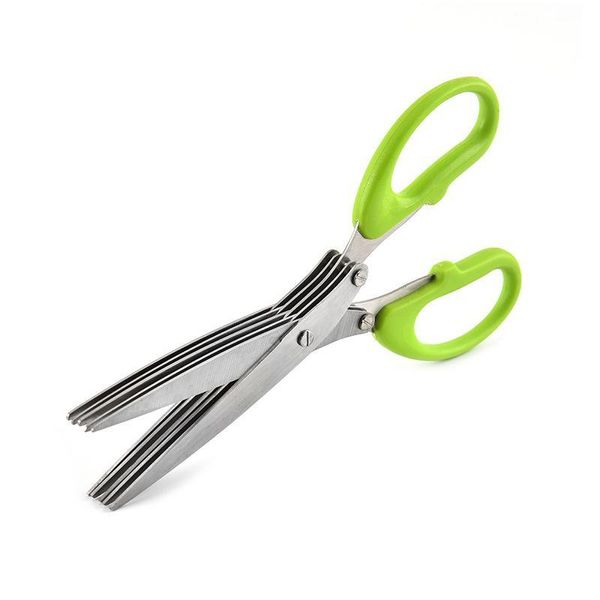 Facas de cozinha de aço inoxidável multi-funcional 5 camadas Tesoura Sushi Scallion Cut Herb Scissors