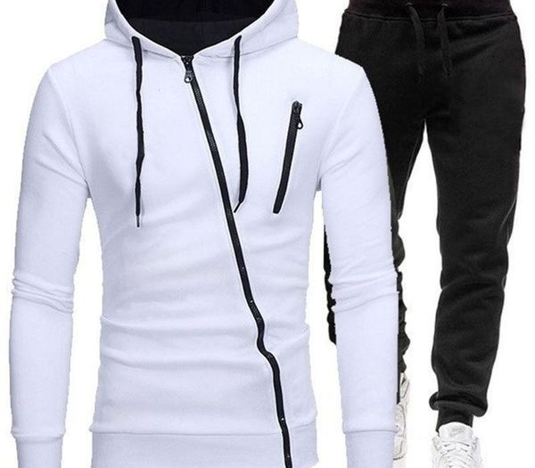 

sets loose comfortable casual two piece pants outdoor sports zipper mens tracksuits solid color diagonal zipper men, Gray