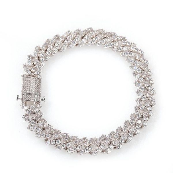 

men 9.6mm cubic zircon spring buckle link bracele gold plated luxury copper micro paved cz cuban chain 8inch, Black