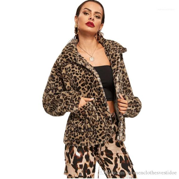

new luxury leopard womens coat fashion thick long sleeve printed outerwear winter womens designer loose lapel neck, Black;brown