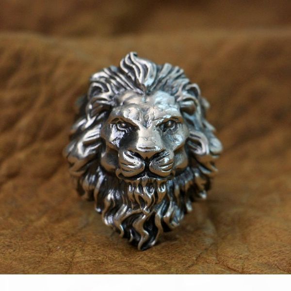 

linsion huge 925 sterling silver king of lion ring mens biker punk ring ta128 us size 8 to 15, Golden;silver