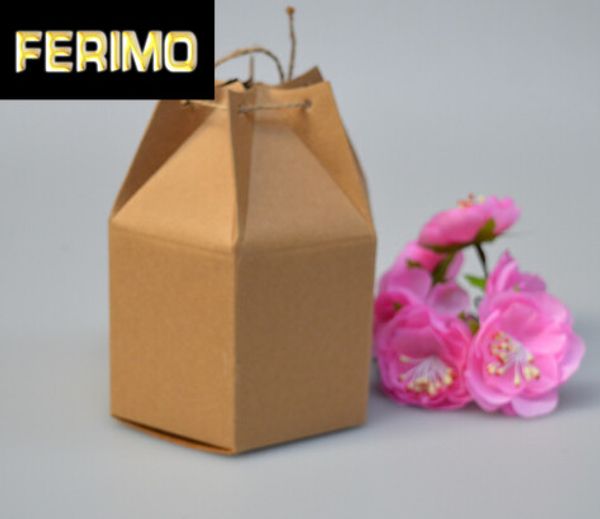 

5pcs creative kraft paper package cardboard box lantern hexagon craft gift candy box christmas gift packaging paper