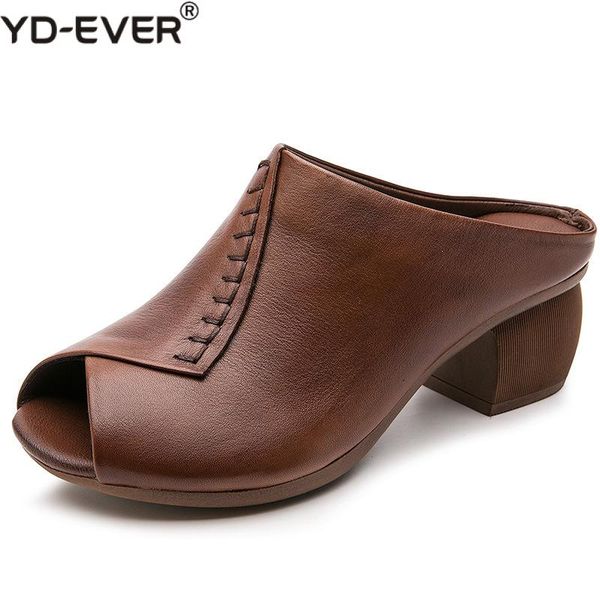 

2020 fashion retro women shoes slippers summer high heels sandals genuine leather lady slides shoes handmade slipper, Black