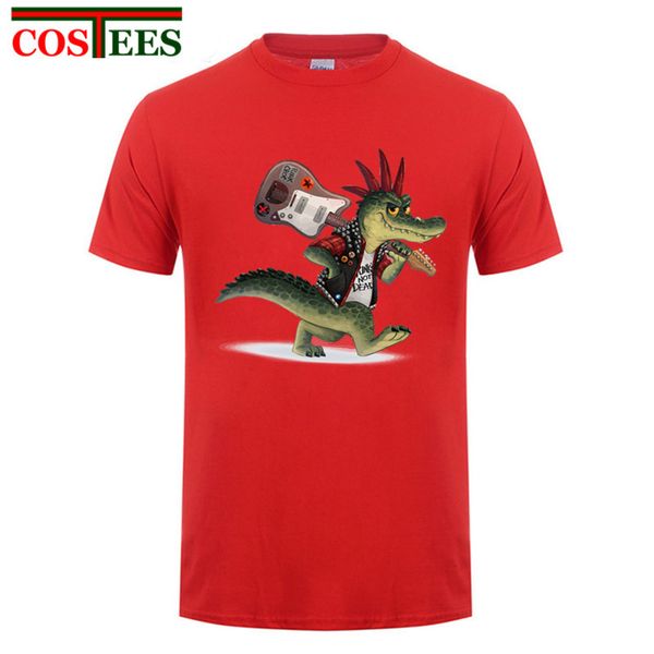

latest design punk style croc t shirt men punk crocodile guitar t-shirt rock & roll dead metal music tshirt cartoon printed tees