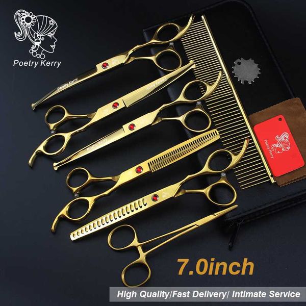 

hair scissors 7.0 inch pet grooming kit set straight cut teeth fish bone dog japan 440c care & styling