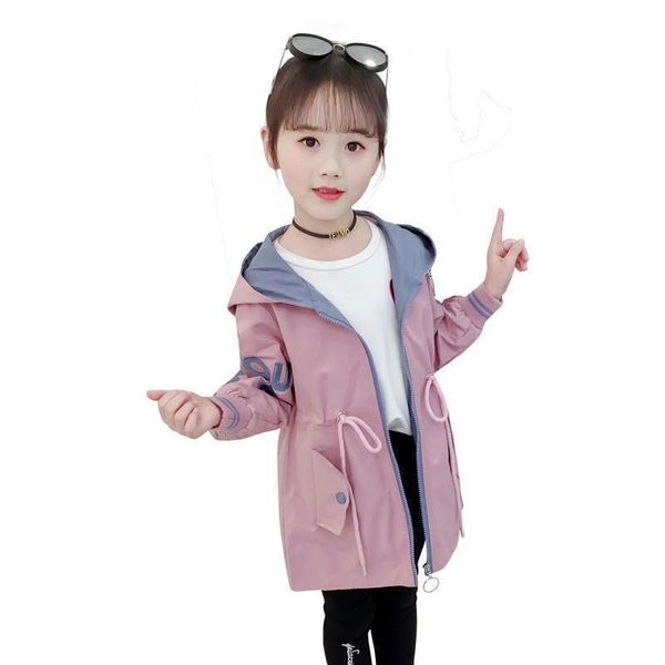 

spring autumn printed letters jacket for girls hoodies coat teenage trench coat children outerwear girl clothes thin windbreaker, Blue;gray