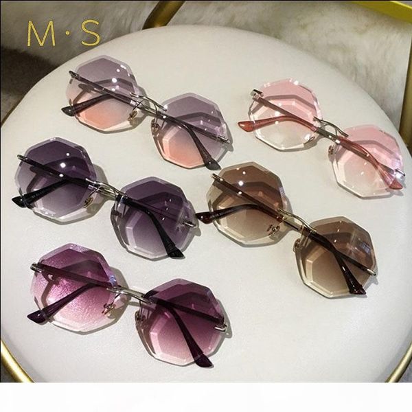 

new round sunglasses ladies oversized glasses 2020 gradient brown pink frameless sunglasses female gift temperament uv400, White;black
