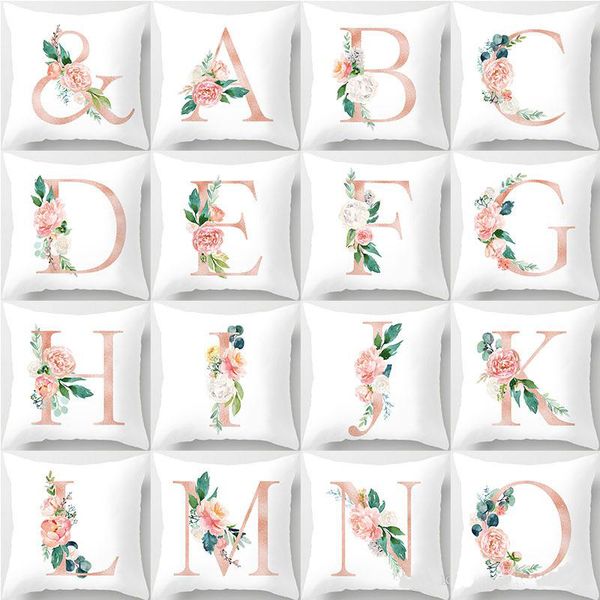 

new 26 english letter initials pillow case cushion cover polyester fiber throw rose pillowcases sofa car pillowcover