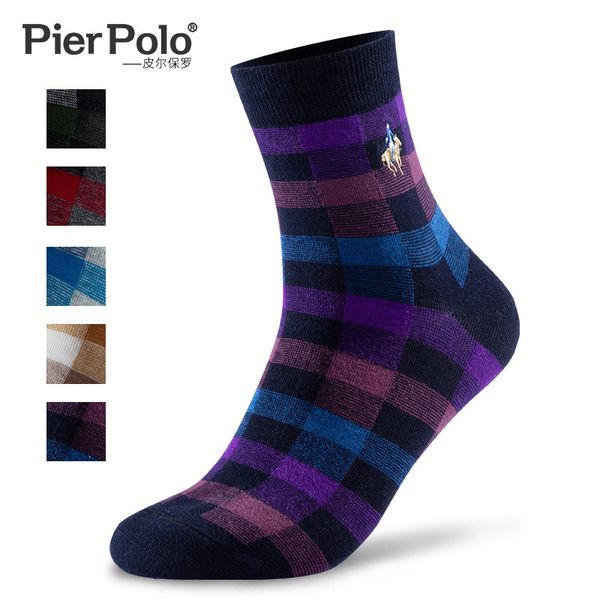Новый пирс Поло мода британский стиль решетки мужские носки повседневные вышивка хлопчатобумажные носки осень зимний экипаж носки оптом 200924
