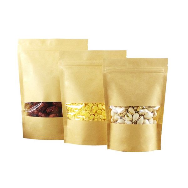 

100pcs kraft paper bag bag with window packaigng sachet kraft packaging for nuts sweets