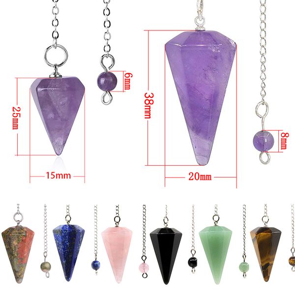 

natural stone big pendants dowsing quartz gemstone rock crystal hexagonal pointed reiki chakra chain necklace pendant amulet pendulum for wo, Silver