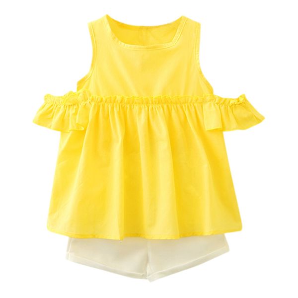 

clearance cut baby girls infant baby kid girls falbala sleeveless t-shirt+shorts outfits set clothes z0211, White