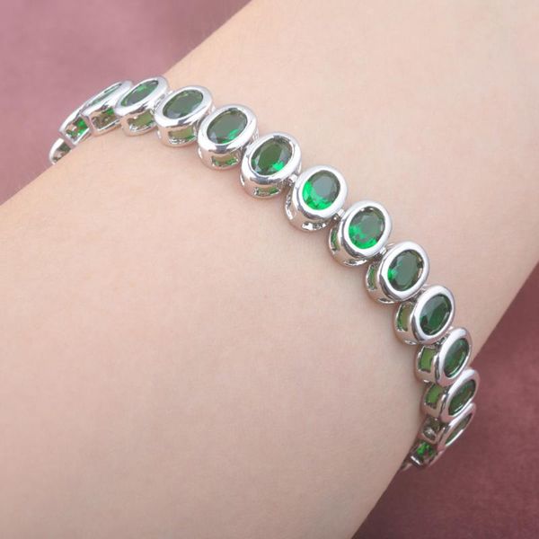 

link, chain wedding jewelry cubic zirconia bangle for women silver color dubai jewellery green crystal bracelet 2021 os0163, Black
