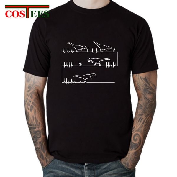 

sport 2019 design parody electrocardinogram t shirts men funny dinosaur heatbeat t-shirt hombre camiseta humor dino pulse tshirt homme