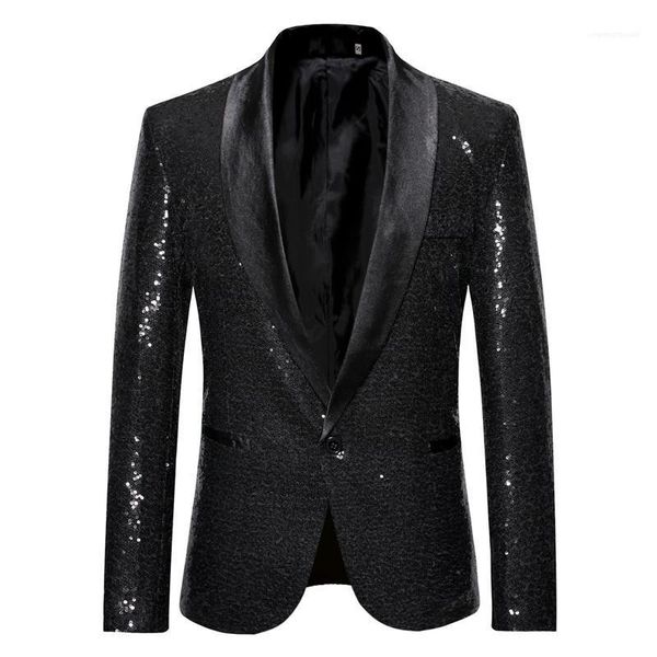 

fashion single button mens blazer plus hommes jacket solid sequins with button designer stage suit jacket, White;black