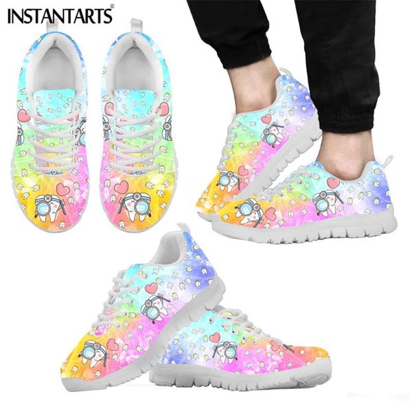 

instantarts dentist shoes woman flats sneakers gradient tooth dental print summer breathable female shoe ladies footwear, Black