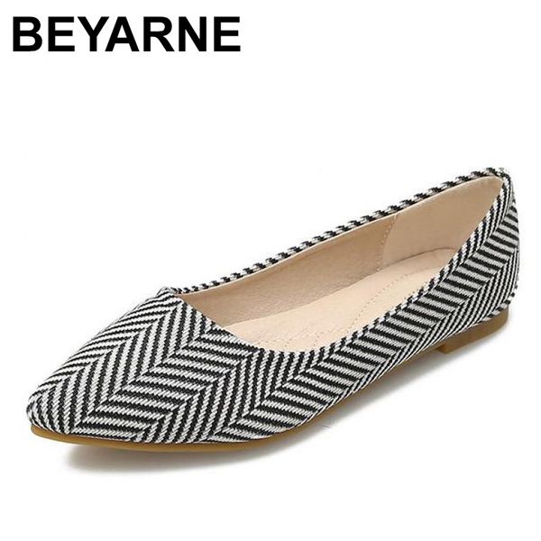 

beyarnelarge size women cloth shoes loafers slip on flats pointed toe shallow single office lady espadrilles sweet stripe zapato, Black