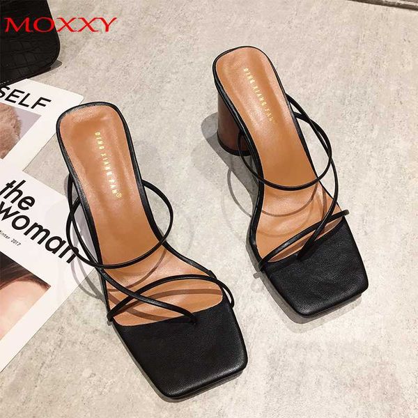 

2020 narrow band slippers women summer vintage shoes female black brown slides slippers high heel white sandels for women