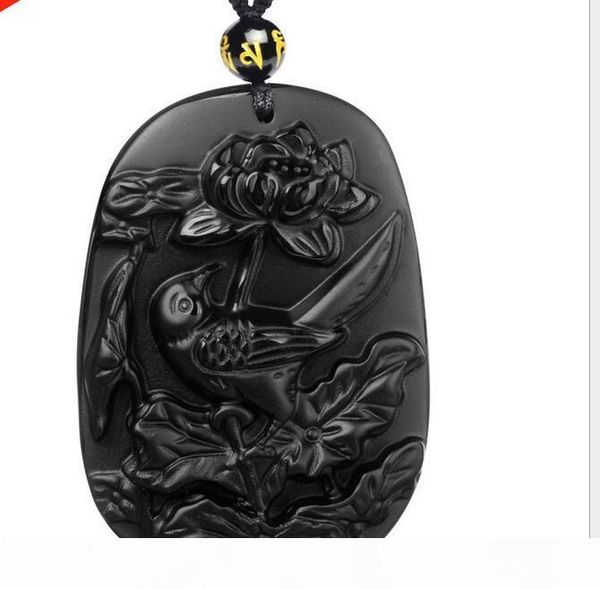 

natural obsidian bird floral pendant cute coral bird gift necklace d122v, Silver