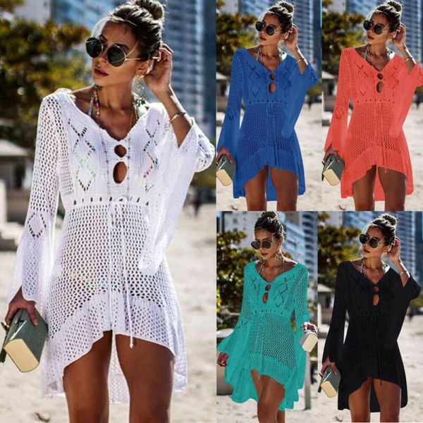 

women's swimwear summer bikini cover up women ladies sarong dress kaftan lace crochet beach wear mini dresses, White;black