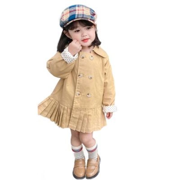 

new korean fashion girls double-breasted windbreaker polka dot mid-length children's windbreaker jacket, Blue;gray