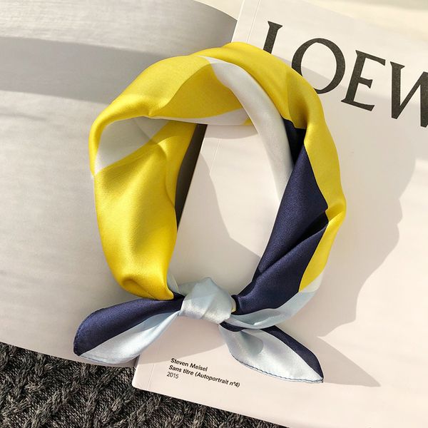 

100% silk neck scarf for women small kerchief cute headband printed bag scarfs female 53cm*53cm elegant hair scarves for ladies, Blue;gray