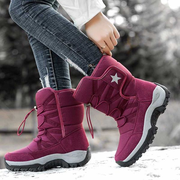 

женщины зима корова suede платформа boots high top теплый снег сапоги меха плюшевые пары хлопок обувь клин botas mujer, Black
