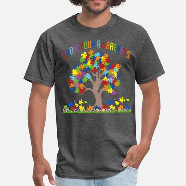 

autism awareness puzzle tree support t shirt men printing 100% cotton round neck costume crazy casual summer style normal shirt
