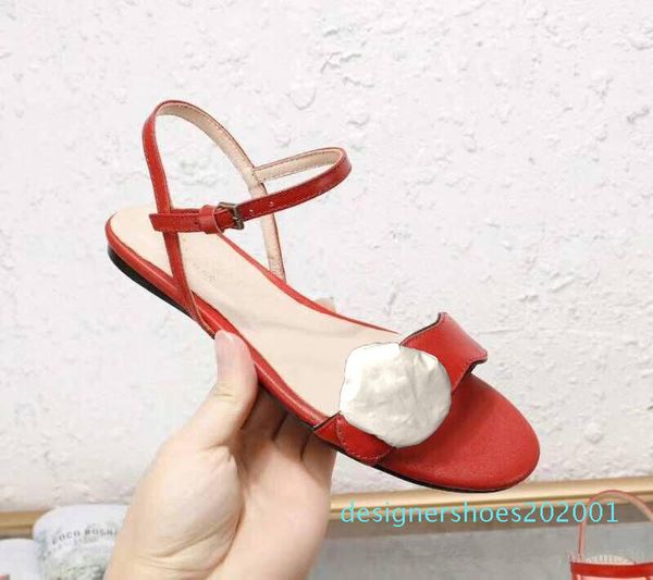 

woman shoes classic ladies sandals buckle metal buckle imported genuine leather flat beach slippers designer woman sandals large size d01, Black