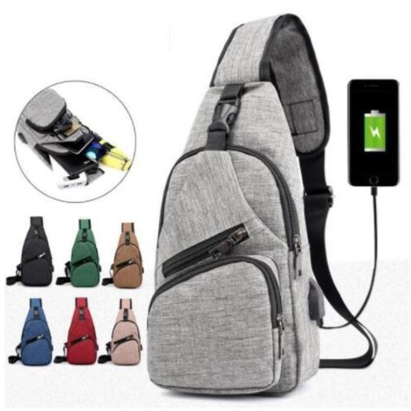 

men usb chest bags large capacity prevent steal across shoulder moblie phone charging bag children adults handbags