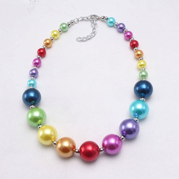 

new fashion rainbow imitation pearl children necklace for child accessories jewelry wholesale, Silver